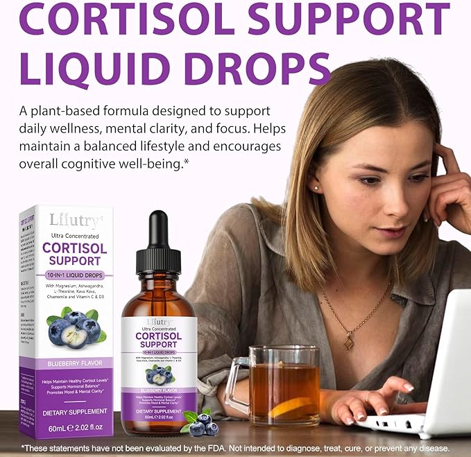 Cortisol Supplement Liquid Drops, Cortisol Supplements for Women & Men, 10 in 1 Cortisol Detox Manager Reducer with Magnesium, Ashwagandha, L-theanine, Hormone Balanced, Sleep Support - 2.02 fl.oz