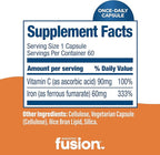 Bariatric Fusion Iron Supplement 60mg with Vitamin C | Easy to Swallow Capsule | Ferrous Fumarate Vitamins for Women and Men | Gluten, Dairy and Soy Free | Non-GMO | 60 Count