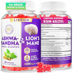 Ashwagandha Gummies - Organic Ashwagandha & Lions Mane Gummies for Adults with 4 Adaptogenic Herb for Stress, Cognitive & Immune Support| Cortisol Supplements for Women & Men, Berry Flavor - 60 Counts