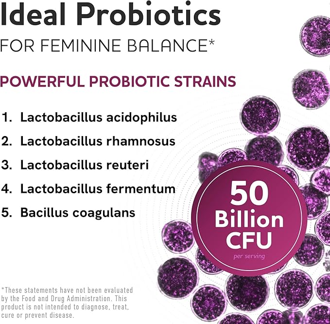 Vaginal Probiotics | 50 Billion CFU for Vaginal Health & pH Balance for Women | Healthy Odor & Yeast Balance | Womens Probiotics and Prebiotics with Cranberry Extract | Gluten-Free, Vegan | 30 Ct