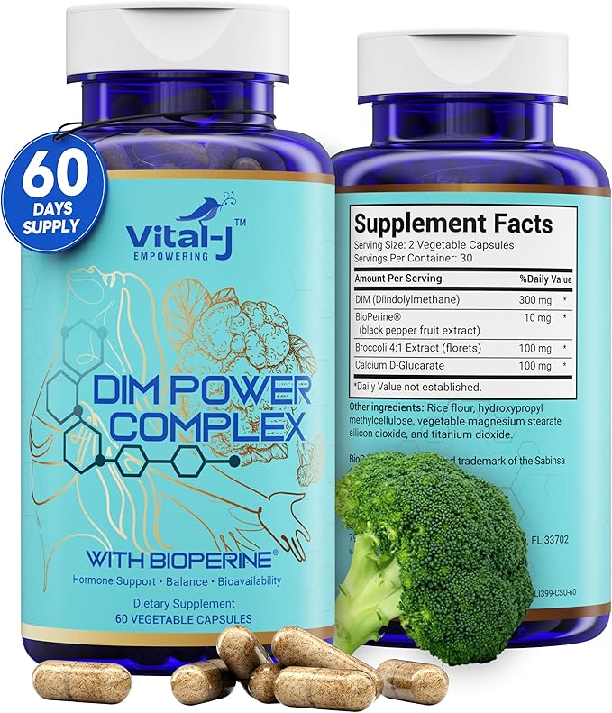 4-in-1 DIM Potent Complex 300mg - Estrogen Balance and Metabolism, Energy & Menopause Support Supplement with Bioperine (x4), Calcium and Broccoli Extract - for Women and Men 60 Servings