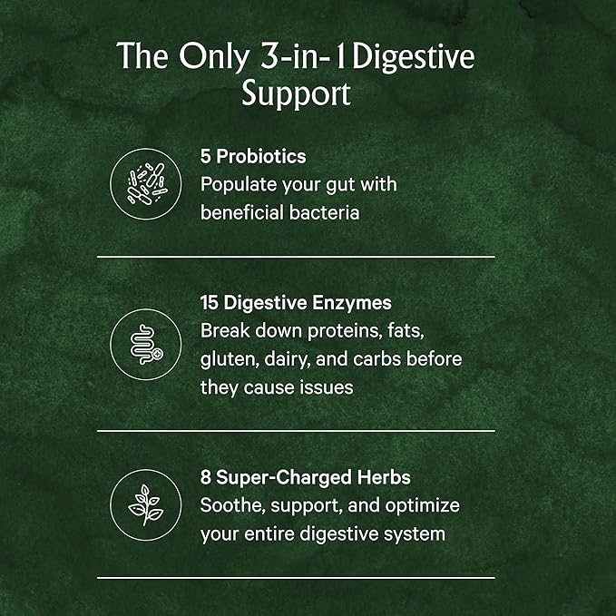 Juna Digestive Enzymes + Probiotic — 3-in-1 Daily Gut Support for Bloat Relief, Smooth Digestion & Microbiome Balance | 15 Enzymes, 5 Probiotics, 8 Botanicals | Vegan, 3rd-Party Tested | 60 Capsules