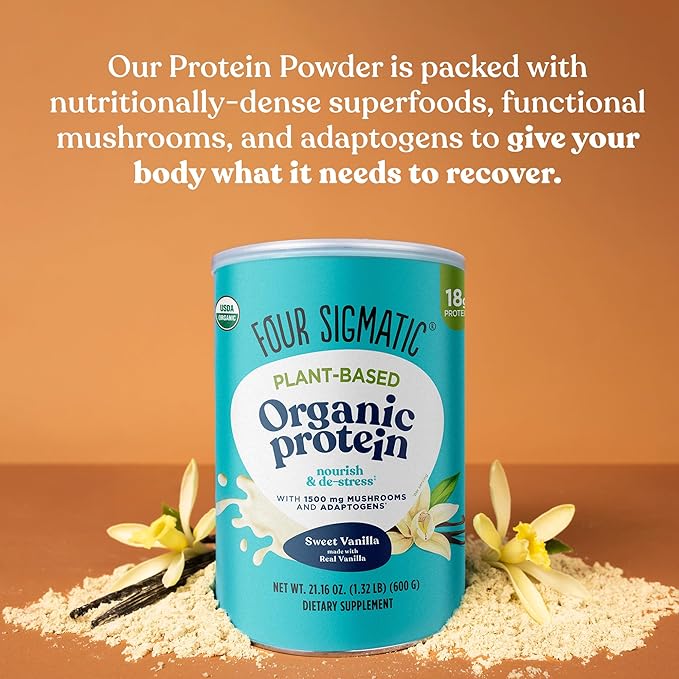 Four Sigmatic Plant Based Vanilla Protein + Perform Super Powder Workout Bundle Clean Vegan Protein for Brain Function and Immune Support | Superfood Powder with Adaptogens & Antioxidants