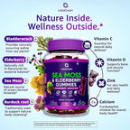 Irish Sea Moss Gummies – Bladderwrack Burdock Root Elderberry Vitamin C & Zinc – 60 Vegan Seamoss Gummy Bears for Adults Kids Men Women – Multimineral Elderberry Vitamins