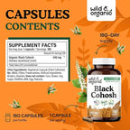 Wild & Organic Black Cohosh Capsules 540 mg - Menopause Supplements for Women - Black Cohosh for Women - Actaea Racemosa Herb - 180 Days of Supply - Vegan, No Fillers, Non-GMO - 180 Count