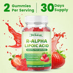 R Alpha Lipoic Acid 600mg Gummies, Stabilized R-Alpha Lipoic Acid, ALA Supplement for Nerve Health, Antioxidant & Metabolism Support- Vegan, Non-GMO, Gluten Free, Strawberry Flavor - 60 Count