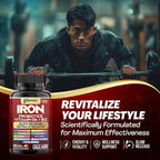 Iron Supplement with Slow Release Iron, Probiotics, Spirulina, Turmeric, Vitamin B6, B12, C, Zinc, Folate, Beetroot, Nettle Leaf, Dandelion Root, Black Pepper, Extra Strength, 60 Vegan Capsules