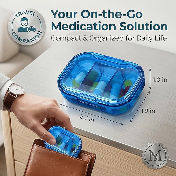 7 Pack 3 Compartment Small Pill Box, Portable Pill Case for Purse and Pocket, Moisture Proof Travel Pill Organizer for Medicine, Vitamins and Fish Oil, Small Pill Organizer Travel Case