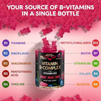 Vitamin B-Complex Gummies for Women & Men - Vitamin B12, B1, B2, B3, B5, B6, B7 & B9 - B Complex with Vitamin C & Choline - Energy, Brain & Mood - Natural Berry Flavor, Vegan - 60 Gummies 2 Pack
