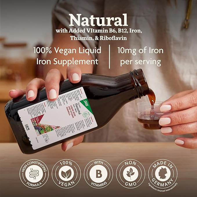 Floradix Floravital Liquid Iron & Vitamin Formula - Liquid Iron Supplement with C & B Vitamins & Herbs for Energy Support - Vegan, Gluten-Free, Yeast-Free & Non-GMO - 23.7 Fl Oz