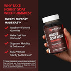 Horny Goat Weed Gummies with Vitamin B12 - Energy, Endurance & Performance Support for Male Health - 60 Count - Vegetarian-Friendly, Non-GMO, Pectin-Based - Raspberry Flavor, 1 Month Supply