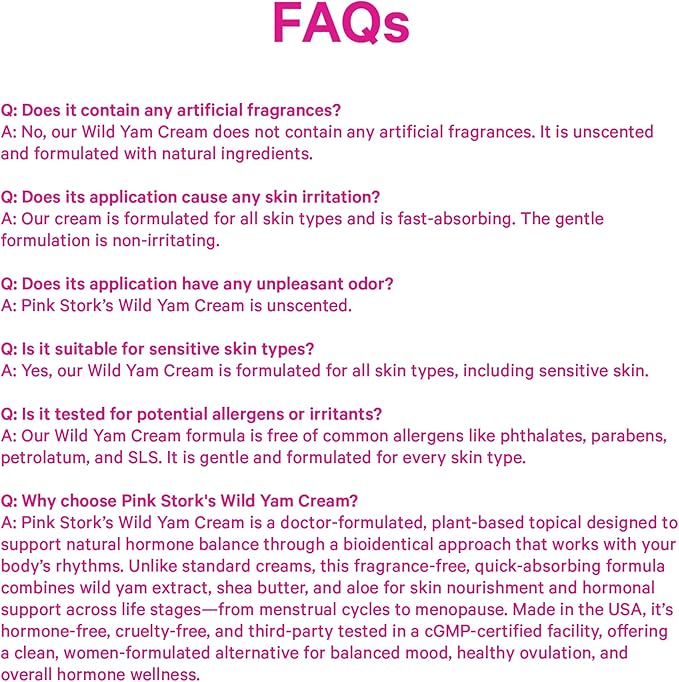 Pink Stork Wild Yam Cream for Hormone Balance | Doctor-Formulated | Topical Alternative to Supplements for Women | PMS, Fertility, Perimenopause, Menopause Support - Unscented, 4 oz, 1 Month Supply