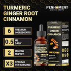 6in1 Liquid Turmeric Ceylon Cinnamon Berberine Ginger Bitter Melon & Black Pepper – Turmeric Supplement Drops – 1 FL OZ – 60 Servings