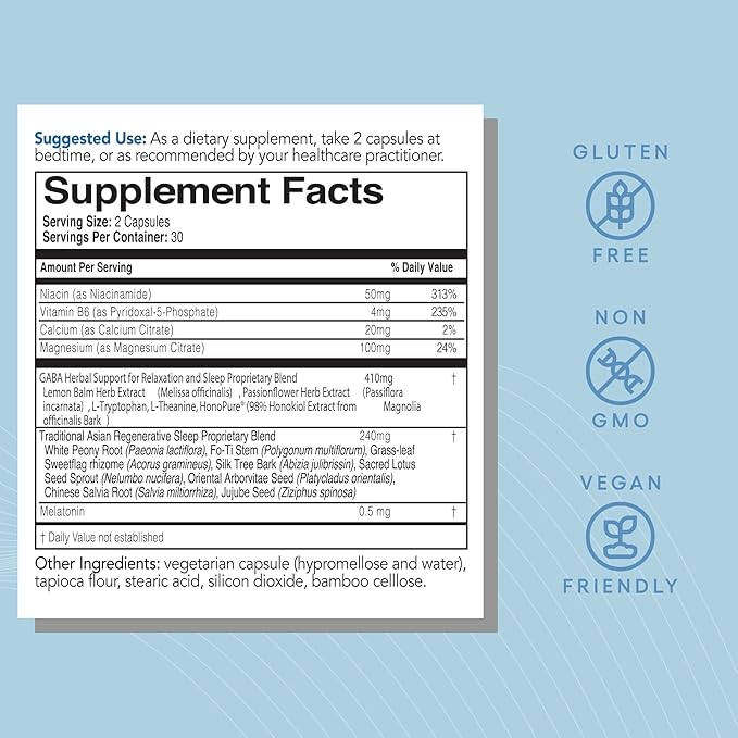 EcoNugenics ecoSleep: Sleep Aid with GABA Support Blend, Magnesium, L-Theanine, Niacin – Helps Promote Deep Sleep, Healthy Circadian Rhythms, Relaxation, Calm – Supplement for Adults, 60 Capsules