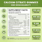 Calcium Citrate 1200mg with Vitamin D3, Calcium Gummies for Women, Calcium Supplements for Bone, Muscle, Immune Support, Sugar Free, Pineapple Flavor - 60 Gummies