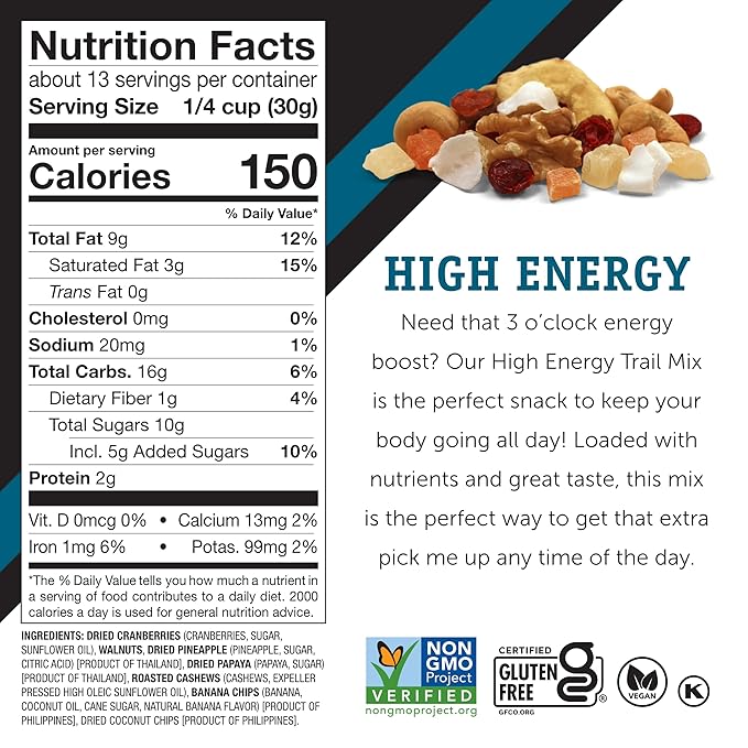 Power Up Premium Trail Mix - High Energy Trail Mix 14oz, Gluten Free, Vegan, Non-GMO