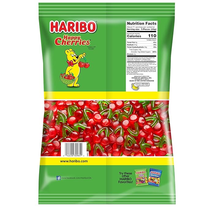 Haribo Gummi Candy, Happy Cherries, 5- Pound Bag