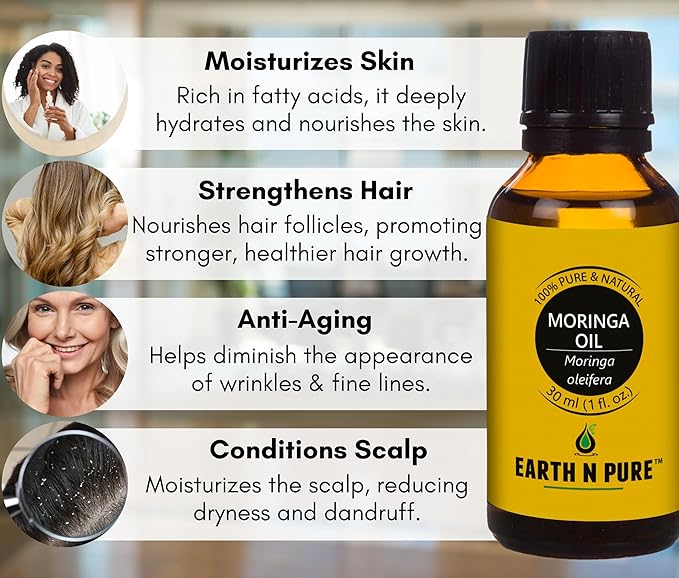 Earth N Pure Moringa Oil Cold Pressed, Natural and Therapeutic Grade 30 ml