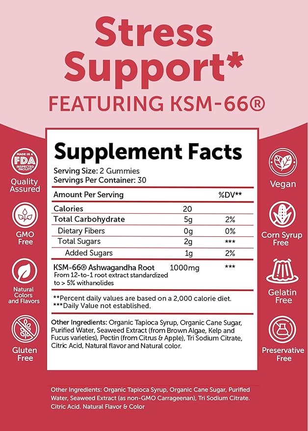 Lunakai USA Made KSM-66 Ashwagandha Gummies for Women & Men – Daily Vegan Supplement for Stress, Mood & Sleep Support, 60ct