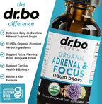 Adrenal Support Supplements Liquid Drops - Organic Adrenal and Focus Supplement, Cortisol Manager Adaptogen Adults, Ginkgo Biloba for Kids Calm - Natural Brain and Memory Fatigue Stress Attention 1oz