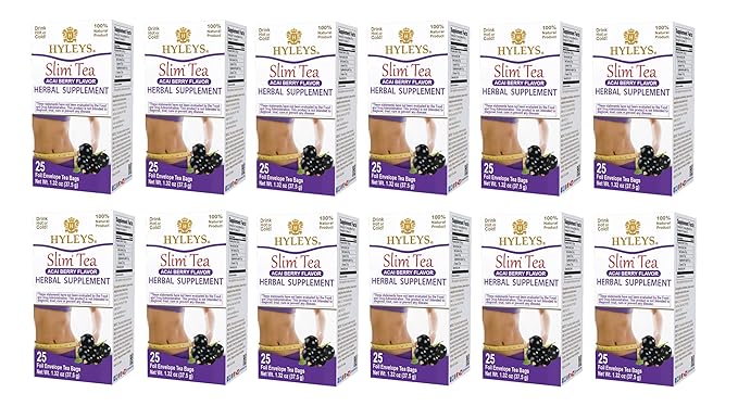 Hyleys Slim Tea Acai Berry Flavor - Weight Loss Herbal Supplement Cleanse and Detox - 25 Tea Bags (12 Pack)