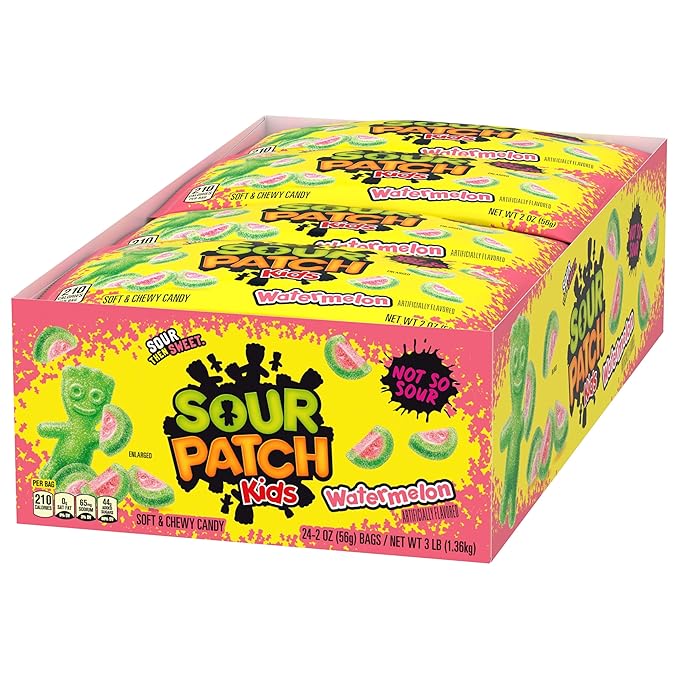 SOUR PATCH KIDS Watermelon Soft & Chewy Candy, Bulk Candy, 24 - 2 oz Bags