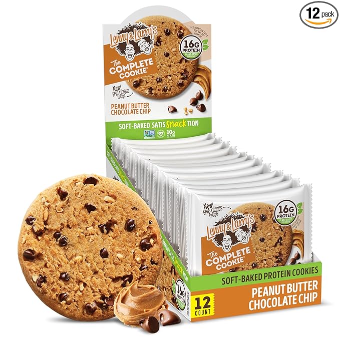 Lenny & Larry's Complete Protein Cookie, [Peanut Butter Chocolate Chip], Chewy Soft Baked, 16g Plant Protein, Vegan, Non-GMO, High Fiber, [4 Ounce] Cookie (Pack of 12)
