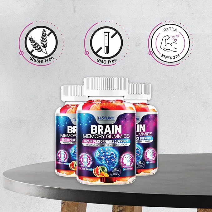 Nootropic Brain Booster Gummies Supplement - Memory, Focus & Concentration Gummy with Vitamins B6 & B12, Proven and Tested Phosphatidylserine - Natural Cognitive Function & Energy Boost, 60 Gummies