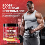 Creatine Gummies for Men & Women - Chewable Creatine Gummy with Taurine & Vitamin B12, 5g Creatine Monohydrate per Serving, 120 Gummies - Raspberry Flavor, Raspberry-Shaped