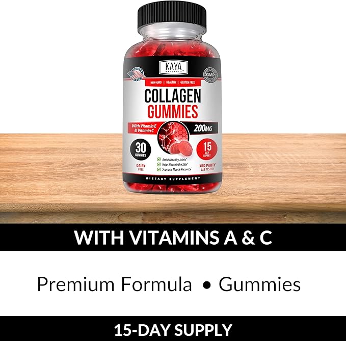 Kaya Naturals Collagen Gummies for Men & Women Supplement | Nature Made Gummies - 1000mg of Hydrolyzed Collagen, Vitamin C, Selenium & Biotin, Strawberry Flavor - 30 Count