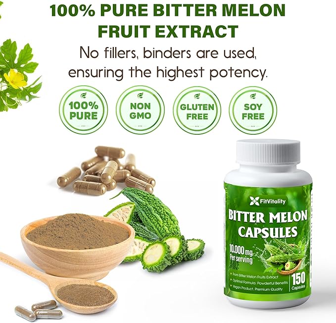 Bitter Melon Capsules| 150 Vegan Capsules| 150 Days Supply| 9,000mg per Serving| Bitter Melon Fruit 25:1 Extract| 100% Pure & Natural| Gluten-Free Supplement| Ultimate Concentrated
