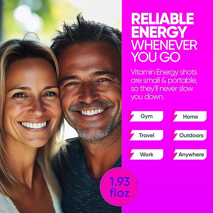 Vitamin Energy Mood+ Extra Strength Energy Shot Tropical Berry 8 Pack, 260mg Natural Caffeine, B-Vitamins, Rhodiola, Chamomile, Mood & Energy Support, Zero Sugar, Gluten-Free, Vegan, 1.93 fl oz