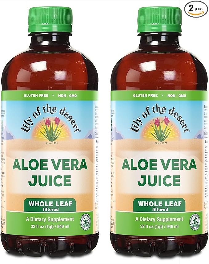 Lily of the Desert Aloe Vera Juice - Whole Leaf Filtered Aloe Vera Drink, Non-GMO Aloe Juice with Natural Digestive Enzymes for Gut Health, Stomach Relief, Wellness, Glowing Skin, 32 Fl Oz (Pack of 2)
