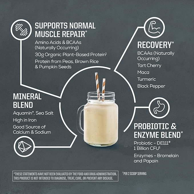 Sunwarrior Organic Plant Based Protein Powder | Vegan Organic Protein Powder with BCAA Amino Acids Plus Recovery Minerals & Botanicals | Non-GMO Soy Dairy & Gluten Free (Cake Batter, 20 Servings)