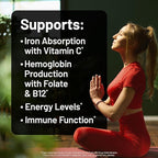 NatureWise Vegan Iron Supplement for Women & Men - Gentle on Stomach High Absorption - Coated Iron Bisglycinate Tablets + Vitamin C, Methyl B12, Folate & Organic Food Blend - 30 Tablets[30-Day Supply]