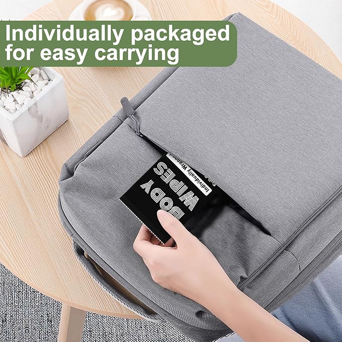 Individually Wrapped Body Wipes Bulk Bath Wipe, Women Men Large Adult Disposable Body Shower Wipes No Rinse-Free Bathing Cloths Wipe for Outdoors After Gym Camping Travel (50, Black, 12 x 10.3 in)
