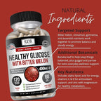 Kaya Naturals Healthy Gluco with Bittermelon Supplement | Support Healthy Levels and Function, 20 Herbs Vitamins and Minerals, Alpha Lipoic Acide, Cinnamon, Vitamin C & E, Non-GMO (120 Count)