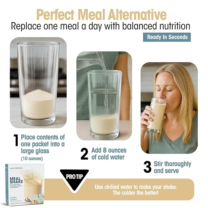 WonderSlim Meal Replacement Shake, Vanilla Cream, 15g Protein, 24 Vitamins & Minerals, Gluten Free (7ct)
