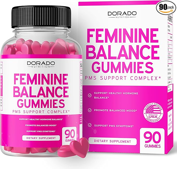 Feminine Balance For Women Gummies & PMS Gummies (90 Count) - Natural Feminine Balance for Women - Cramps, Bloating, Mood Swings, Hot Flashes - Formulated with Cranberry, Dong Quai & Chasteberry