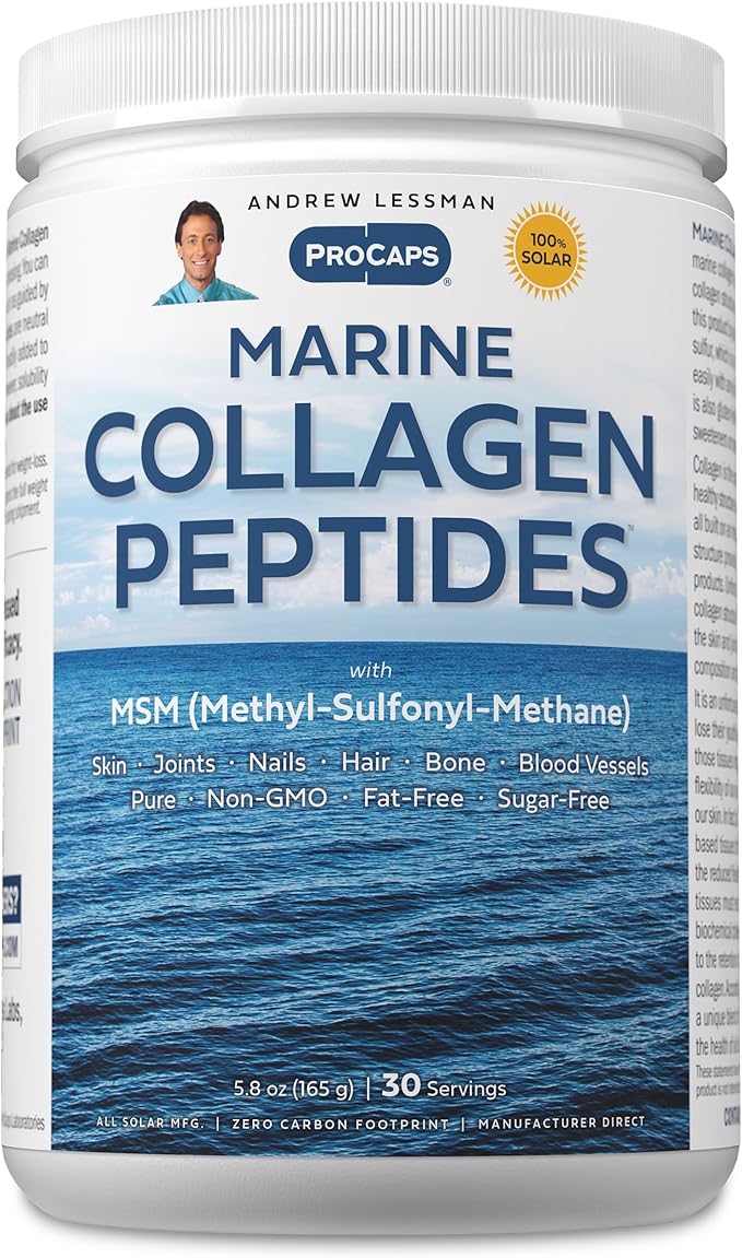 ANDREW LESSMAN Marine Collagen Peptides Powder and MSM 30 Servings - Supports Radiant Smooth Soft Skin, Comfortable Joints. Pure. Super Soluble No Fishy Flavor No Additives Non-GMO