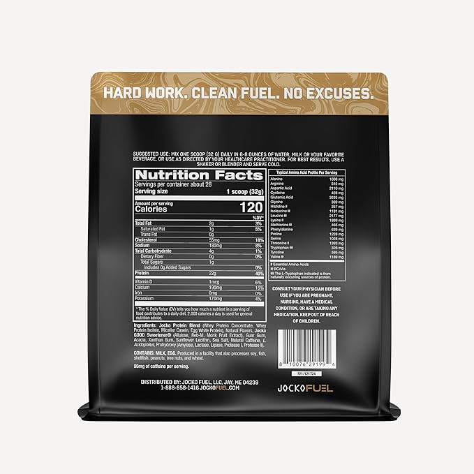 Jocko Fuel Whey Protein Powder, Coffee & Donuts, 22g Protein, Digestive Enzymes + Probiotic Blend, No Sugar Added, with Essential Amino Acids + Electrolyte Minerals, 28 Servings