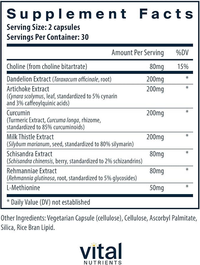 Vital Nutrients Liver Support Milk Thistle and Curcumin - Vegan Supplement - Herbal Combination to Support Healthy Liver Function* - Gluten, Dairy and Soy Free - 60 Capsules