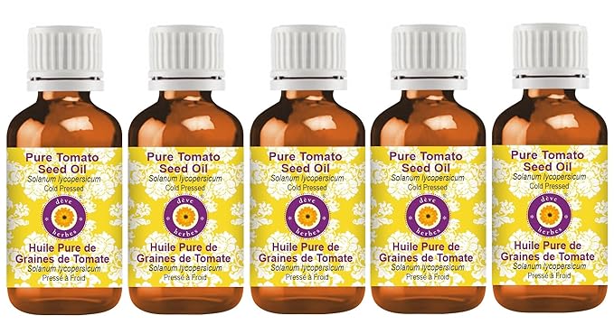 Deve Herbes Pure Tomato Seed Oil (Solanum lycopersicum) Cold Pressed (Pack of Five) 100ml X 5 (16.9 oz)
