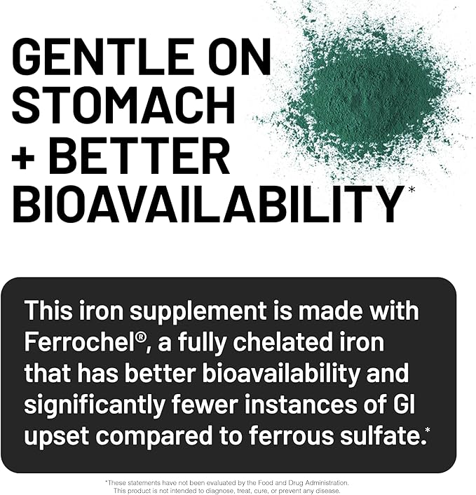 NatureWise Vegan Iron Supplement for Women & Men - Gentle on Stomach High Absorption - Coated Iron Bisglycinate Tablets + Vitamin C, Methyl B12, Folate & Organic Food Blend - 90 Tablets[90-Day Supply]