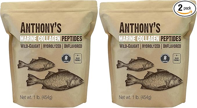 Anthony's Hydrolyzed Marine Collagen Peptides, Gluten-Free, Paleo and Keto Friendly, Unflavored, 1-Pound (Pack of 2)