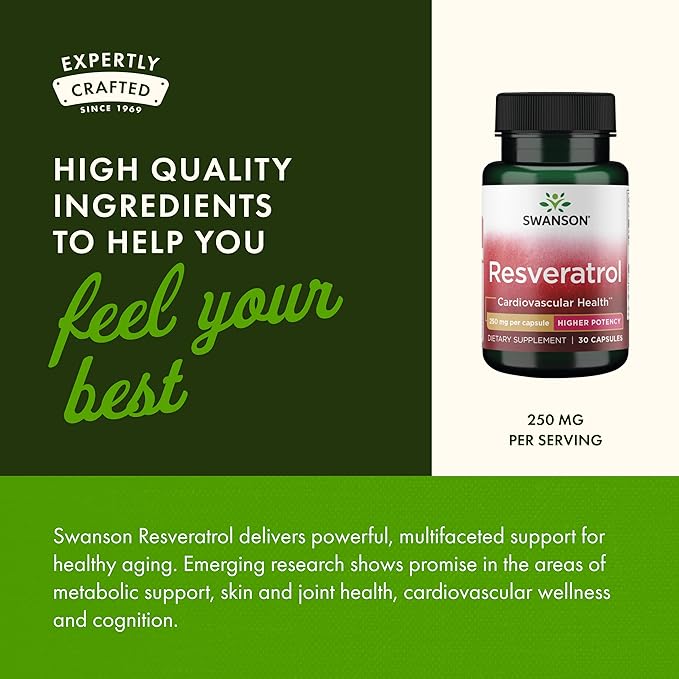 Swanson Resveratrol - Higher Potency 250 Milligrams 30 Capsules(1 Pack)