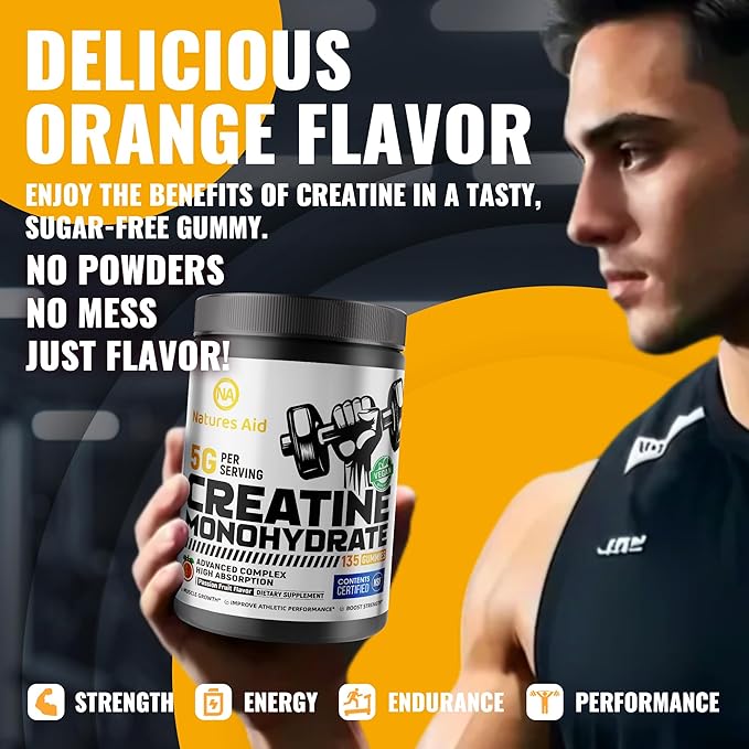 Creatine Monohydrate Gummies – Pre-Workout Energy & Muscle Growth Support for Men & Women | Passion Fruit Electrolyte Gummies (135 Count)