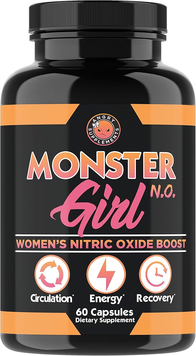 Angry Supplements Monster Girl N.O. Women’s Energy Booster, Increase Circulation, Powerful Workouts & Quick Recovery w. L-Arginine & L-Citrulline (1-Pack, 60ct)