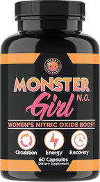 Angry Supplements Monster Girl N.O. Women’s Energy Booster, Increase Circulation, Powerful Workouts & Quick Recovery w. L-Arginine & L-Citrulline (1-Pack, 60ct)