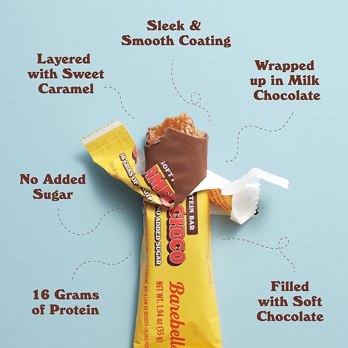 Barebells Soft Protein Bars Caramel Choco - 12 Count, Pack of 2 - Protein Snacks with 16g of High Protein - Fluffy Chocolate Protein Bar with 2g of Total Sugars - Soft Protein Snack & Breakfast Bars